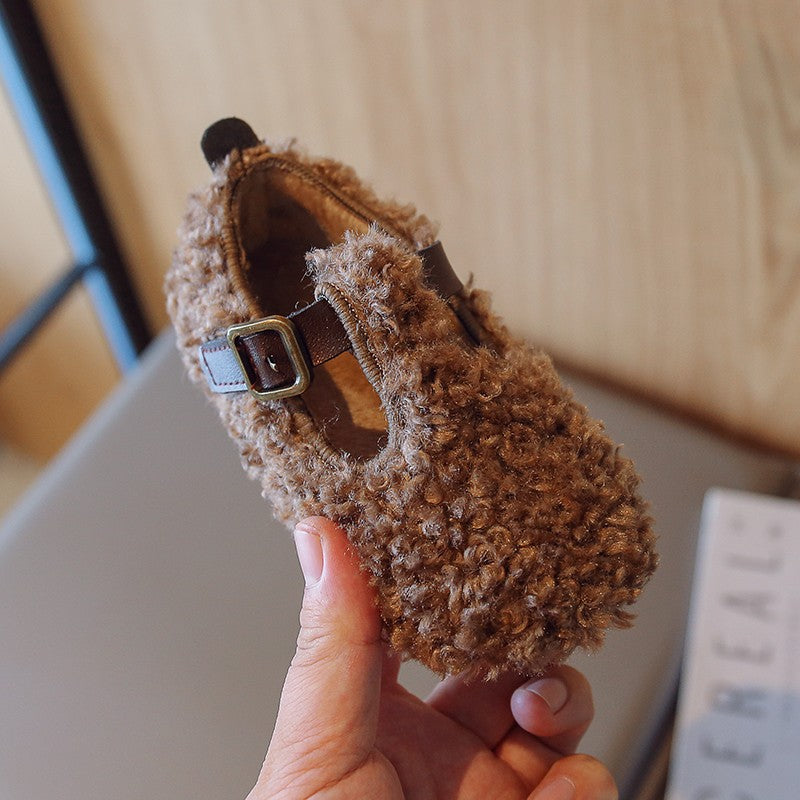 Girls' T-shaped Leather Soft Soled Cotton Shoes