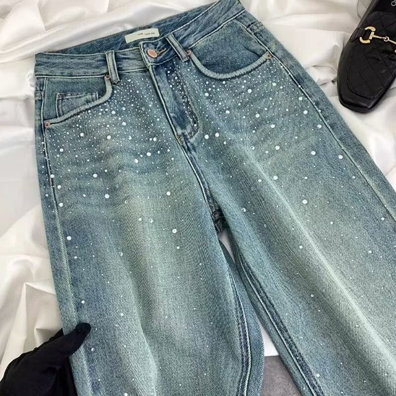 Starry Diamond In The Debris Rhinestone Lige Jeans Til Kvinder