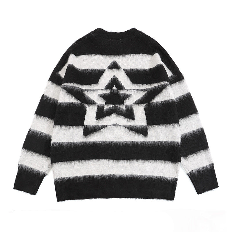American-style Vintage Striped Mink Sweater
