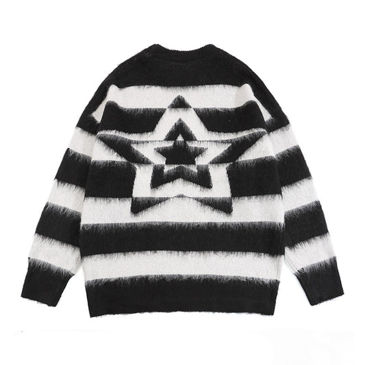 American-style Vintage Striped Mink Sweater