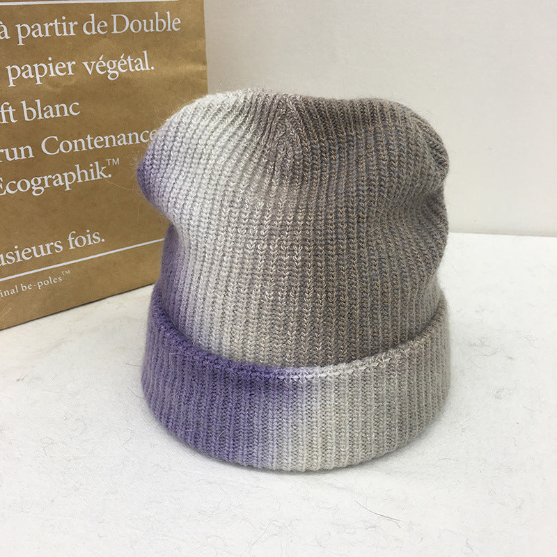 Tie Dyed Rabbit Hair Knitted Wool Hat Female