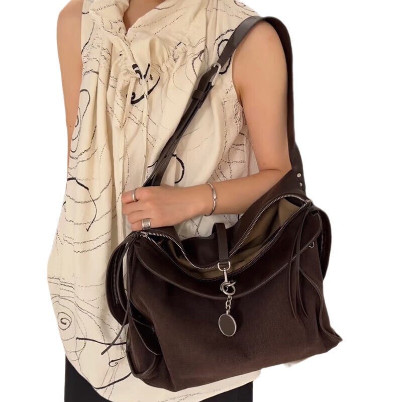New Winter Matte Suede Fleece Tote Bag With A Single Shoulder Strap And Large Capacity