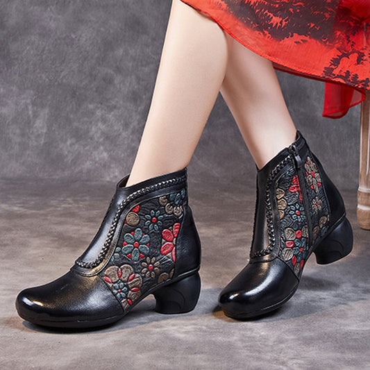First Layer Cowhide Print Waterproof Mom Ankle Boots
