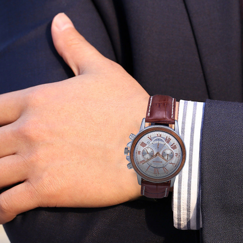 Alloy Room Wooden Watch Men Wholesale Multi-functional Chronographe Non-mechanical Watch