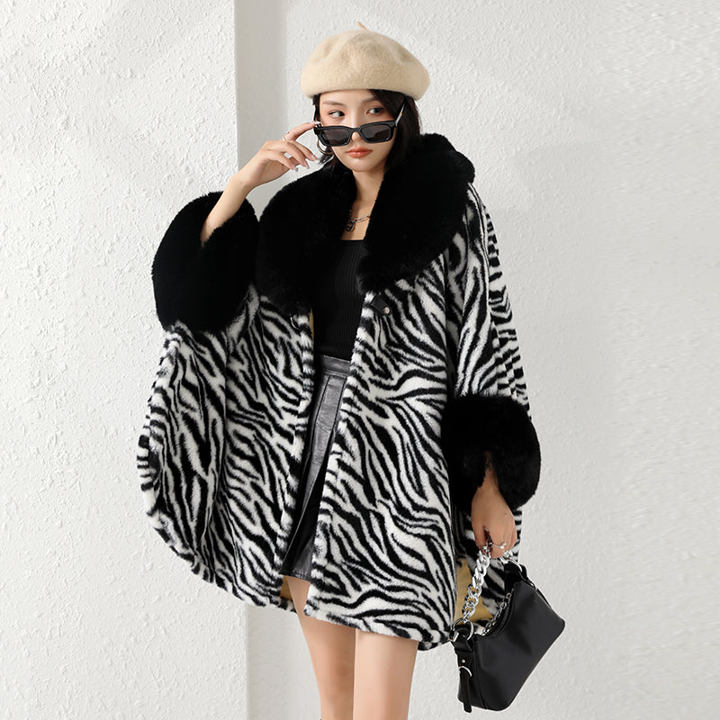 Oversize Loose Large Wool Collar Thickened Printed Coat