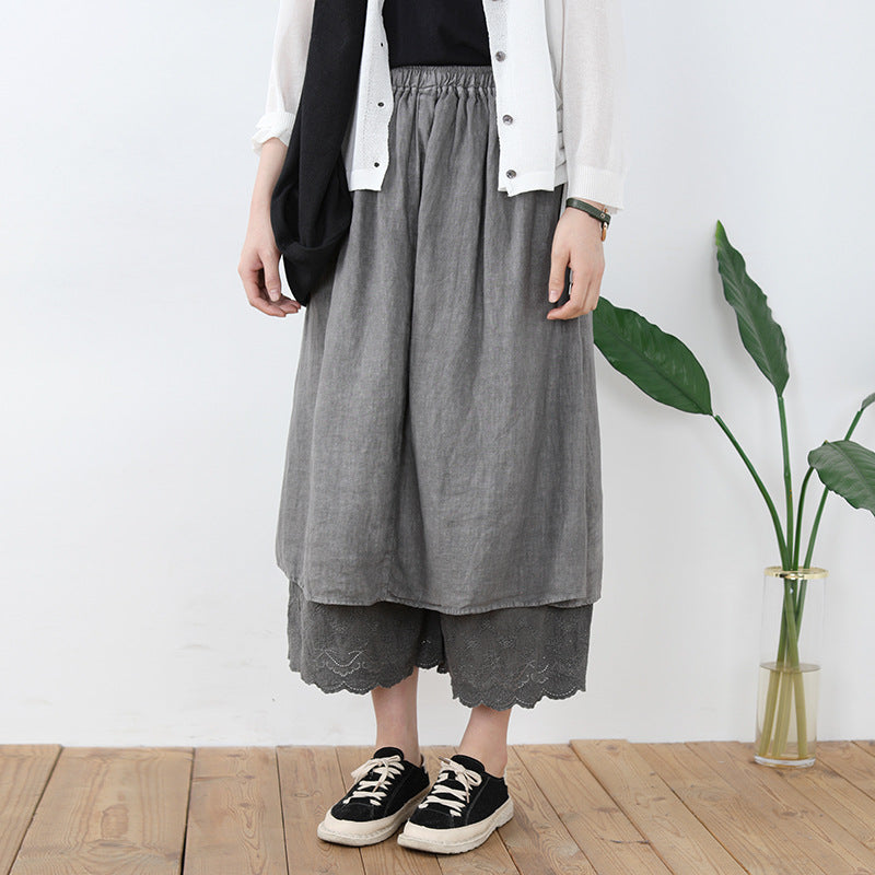 Lace Stitching High Waist Women's Mid-length Pantskirt