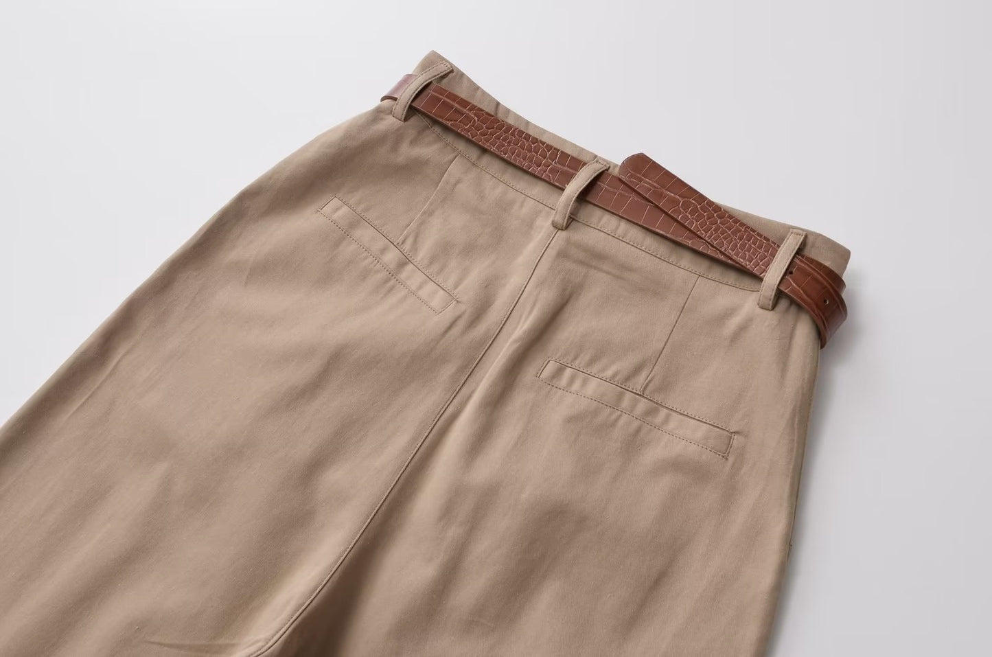 Women's Solid Color With Belt Casual Trousers