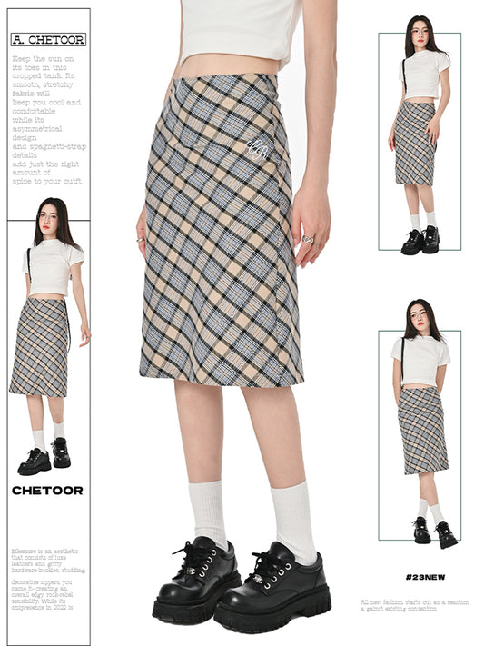 Plaid Skirt Women's High Waist Mid-length Hip Skirt