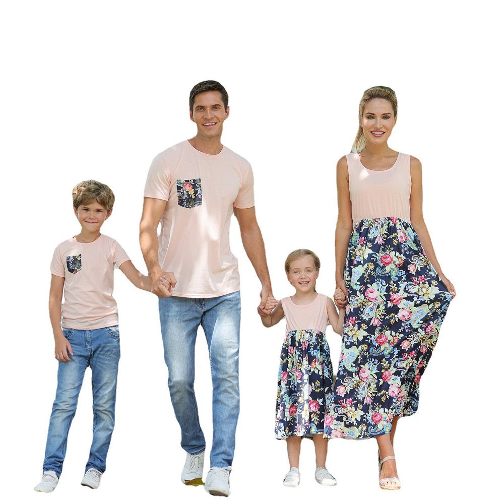 Fashion talje syninger print lang kjole forældre-barn outfit familie