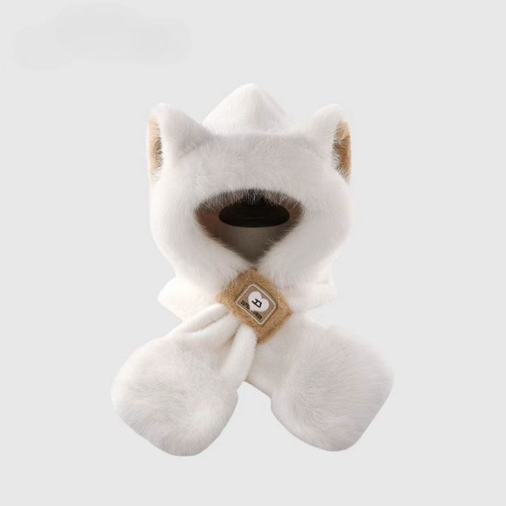 Cute Furry Fox Ear Hat Scarf For Women
