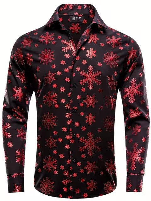 Men's Long-sleeve Shirt With A Snowflake Pattern