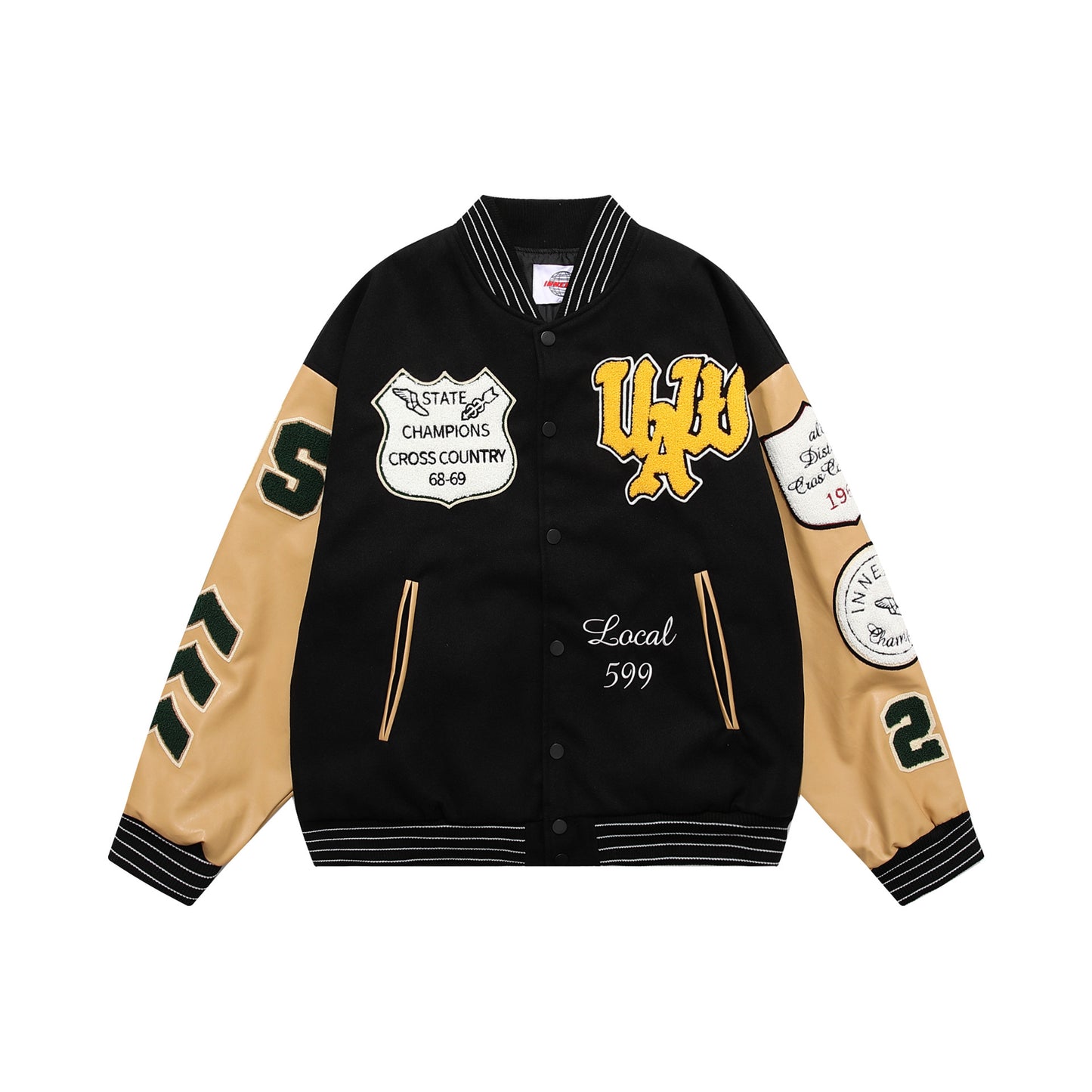 Men's And Women's Round Neck Heavy Industry Splicing Baseball Jacket