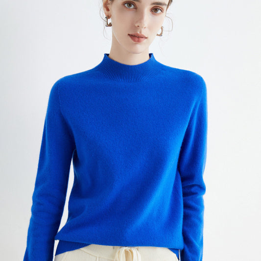 Half High Collar Pure Wool Women's Long Sleeved Knitted Base Sweater