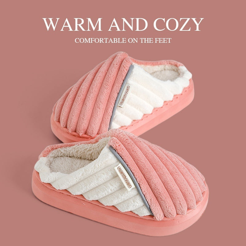 Over Plus Size Fleece Lined Padded Warm Keeping Thick-soled Cotton Slippers