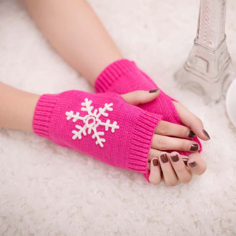 Christmas New Knitted Half Finger Embroidered Warm Gloves