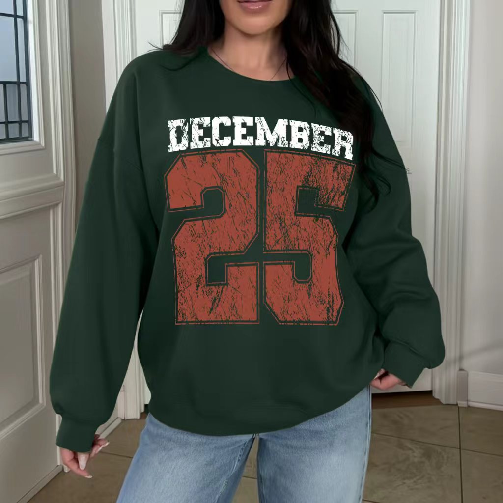 Alphanumeric-print Crewneck Long-sleeve Sweatshirt For Women