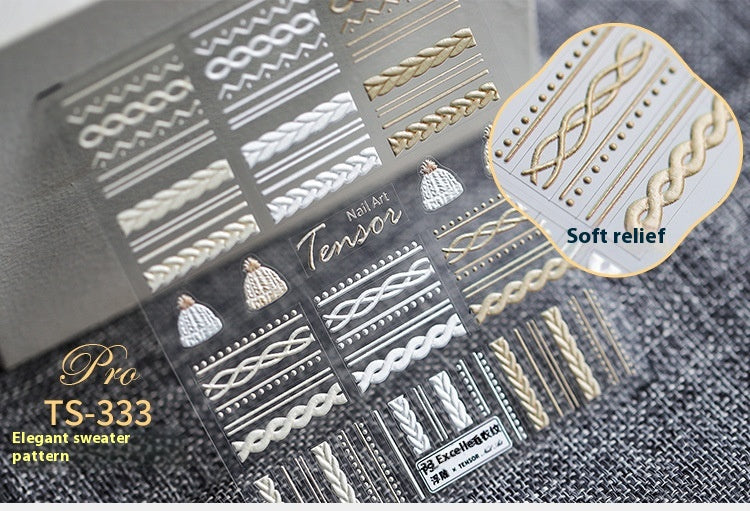 Frosted Transparent Embossed Sweater Pattern Nail Sticker