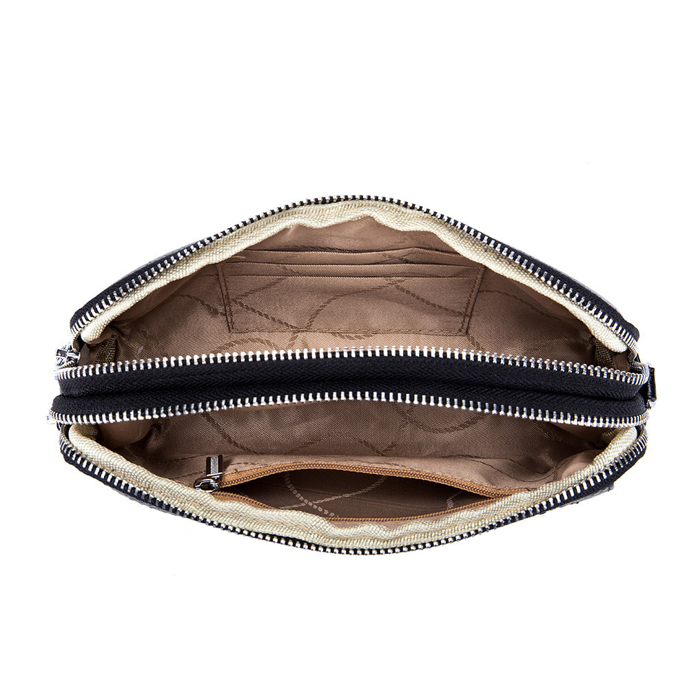 Genuine Leather Fashion Shoulder Double-layer Multifunctional Zipper Bag