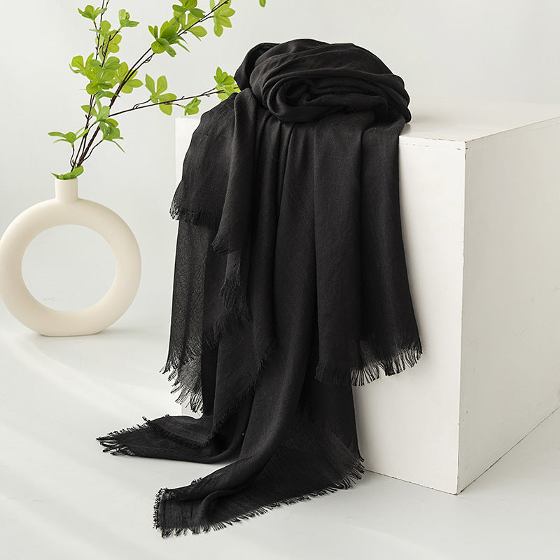 Strict Selection Summer Cotton And Linen Scarf Solid Color Simple Sun Protection