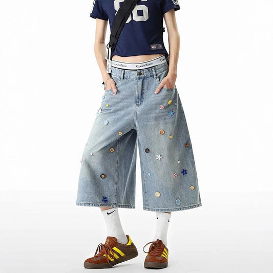Womens Retro Washed Light Blue Cropped Denim Jeans In American Style
