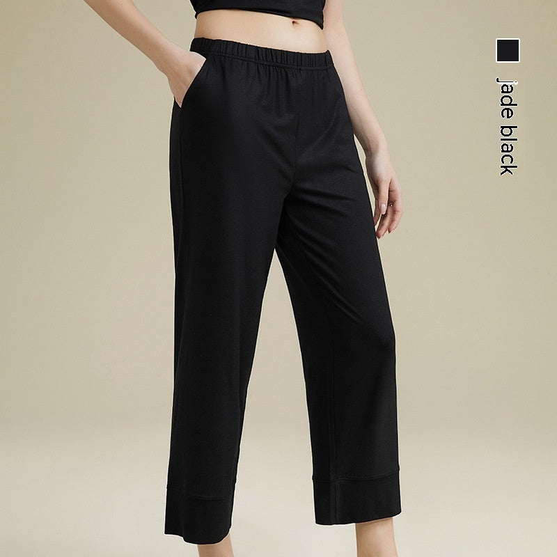 Women's Acetate Youke Silk Straight-leg Pants Outer Wear Cool Ankle-length Pants Leisure Pajamas Trousers