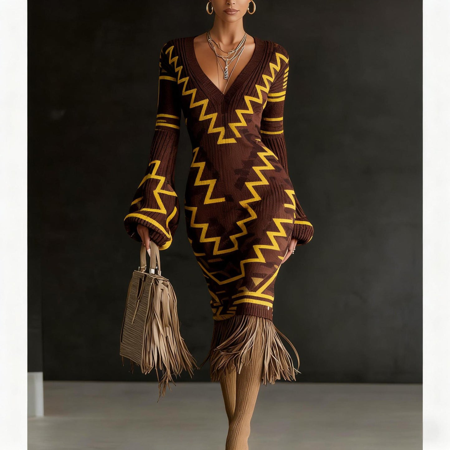 Womens Knitted Effect Sweater Dress