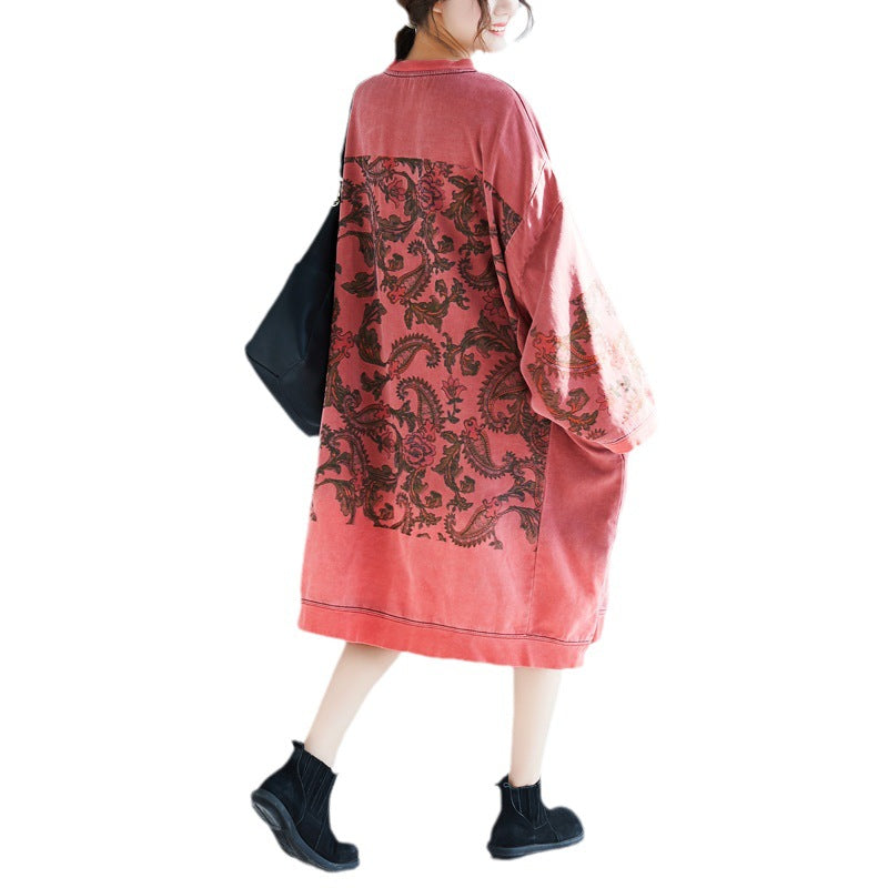 Printed Personality Plus Size Bat Sleeve Dress