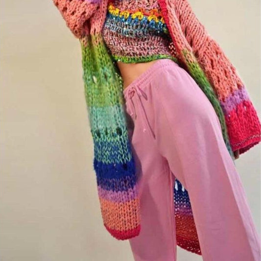 New Womens Colorful Crocheted Knit Top