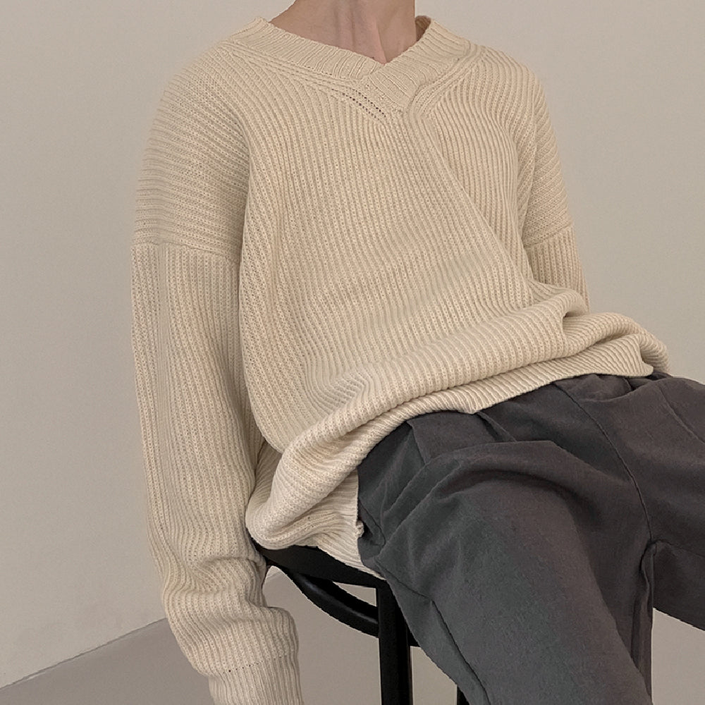 Mode V-hals Sweater Til Mænd Med Lange Ærmer