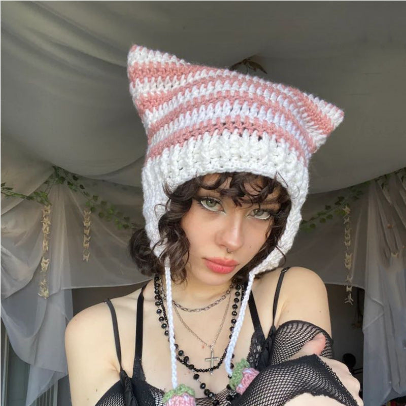 Hand Knitted Striped Woolen Cap