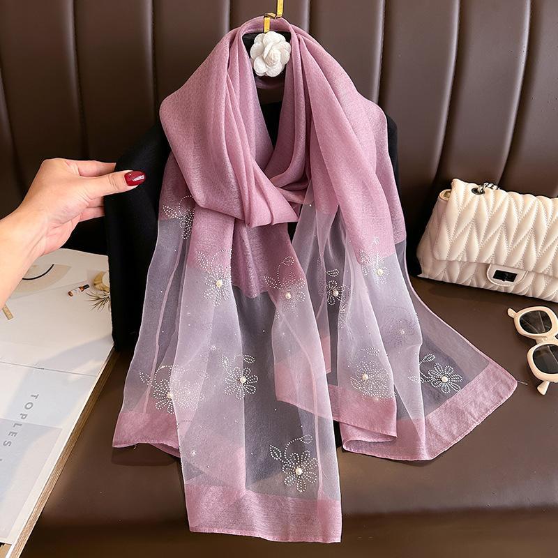 High-end Printed And Beaded Shawlscarf For Outerwear