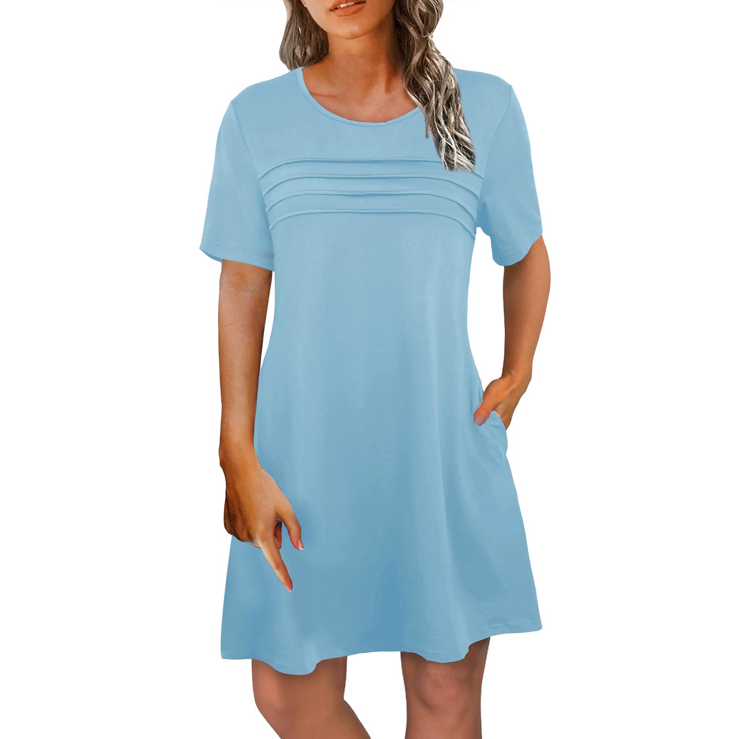 Casual Short-sleeve Belted Mid-length Summer Dress