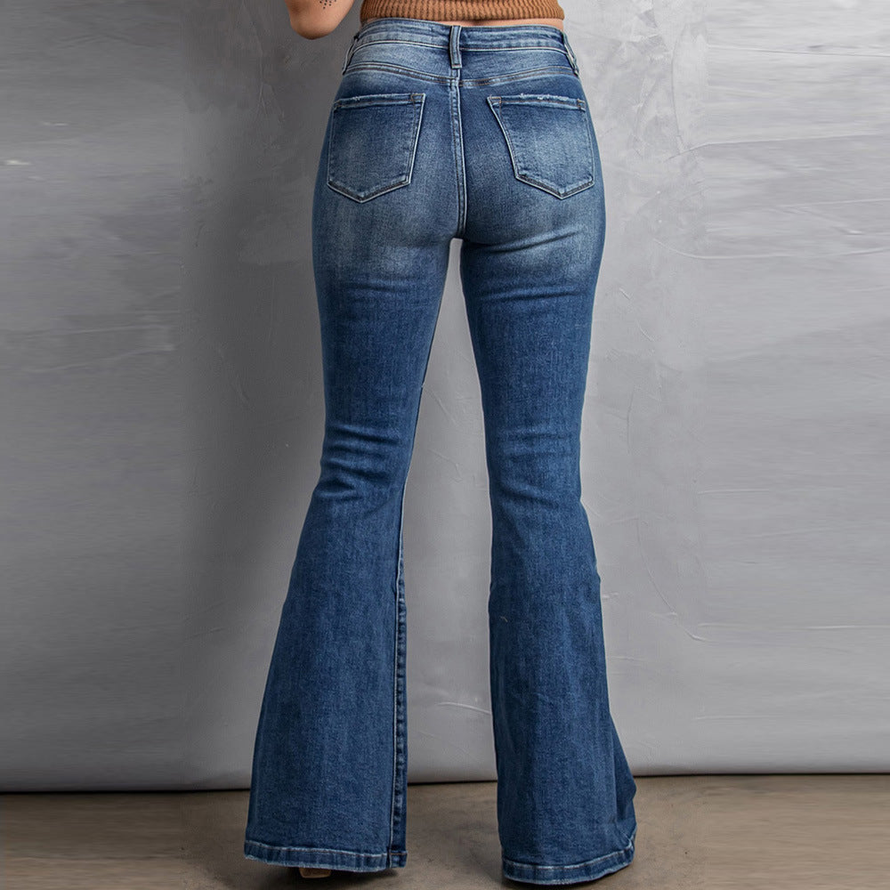 Højtaljede slim-fit vaskede jeans med vide ben