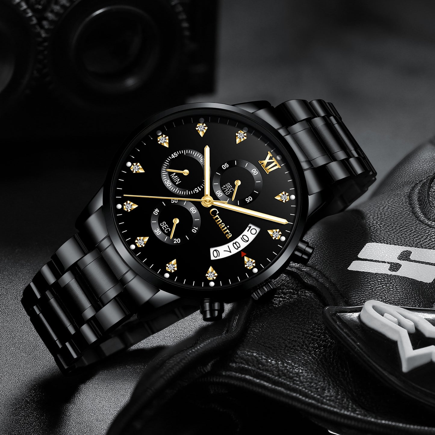 Men's Waterproof Luminous Multi-functional Diamond Quartz Watch
