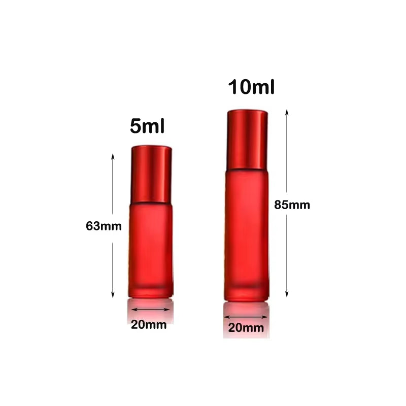 5Pcs 5/10Ml Portable Frosted Glass Essential Oil Roller Bottles Mini Refillable Roll on Vials W/ Opener Funnels for Aromatherapy