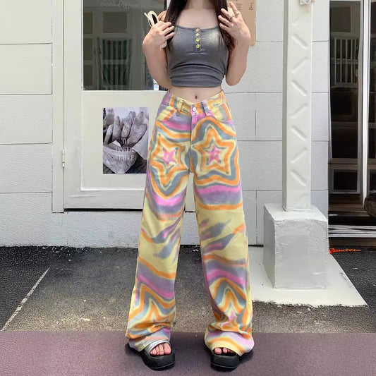 Real Shot American Retro High Street Graffiti XINGX Rendering Jeans For Women