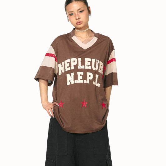 American Retro Patchwork V-neck Short Sleeve