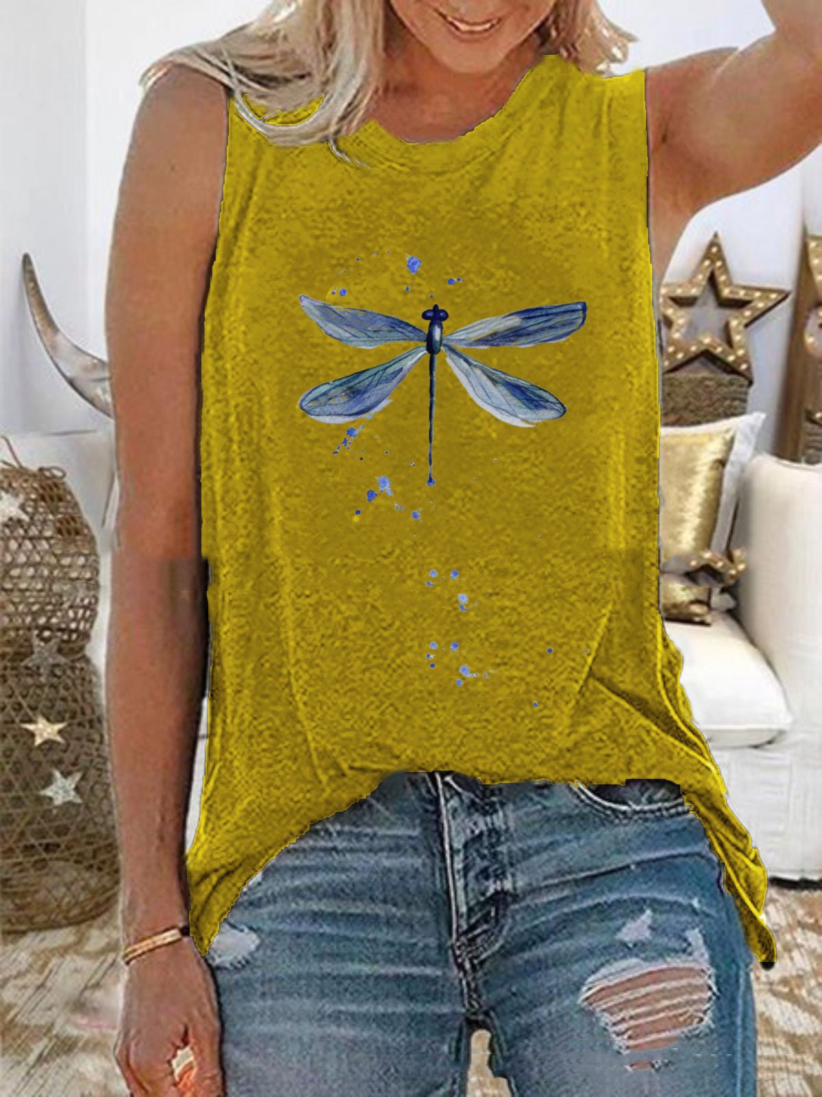 European And American New Dragonfly Print Sleeveless Vest