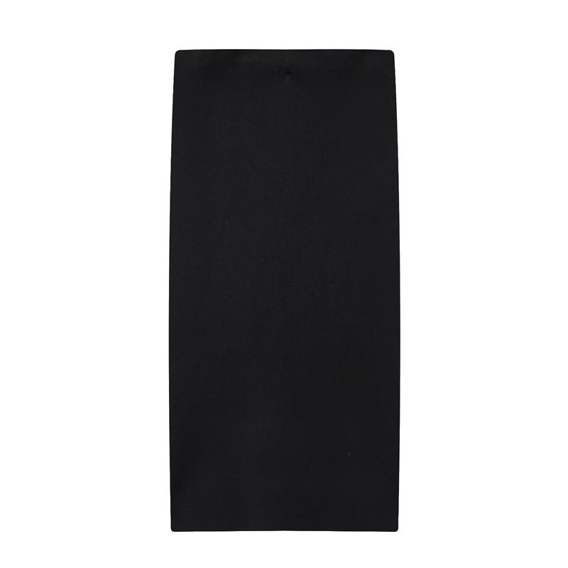 Temperament Female Knitted Double-breasted Coat Midi Skirt