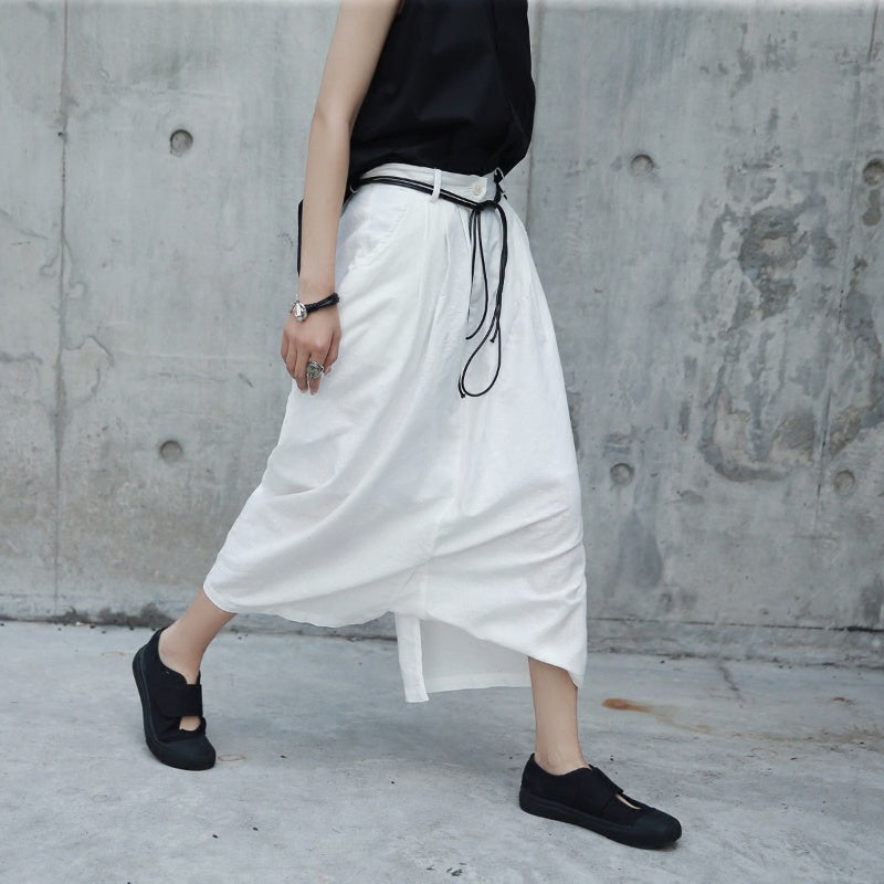 White Cotton Linen Pants Circular Linen Loose Casual Culotte