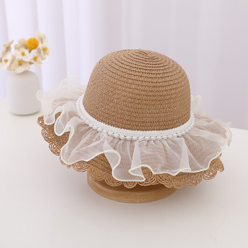 Children's Fashion Lace Pearl Straw Sun Hat