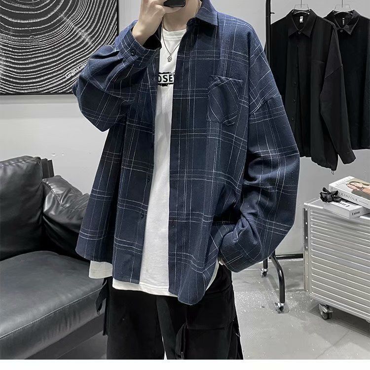 Plaid Shirt Men's Loose Long-sleeved Thin Jacket All-match Japanese Shirt