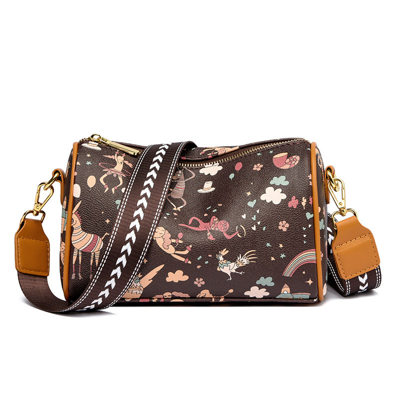 Fashion Print Ladies Crossbody Bag Soft Leather Large Capacity