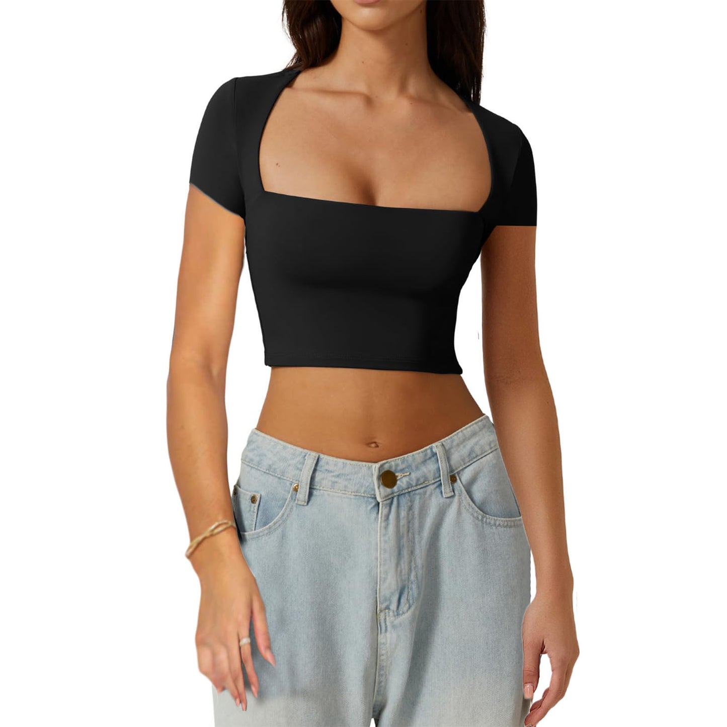 Slimming Base Top With A Square Neckline And A Cropped Design
