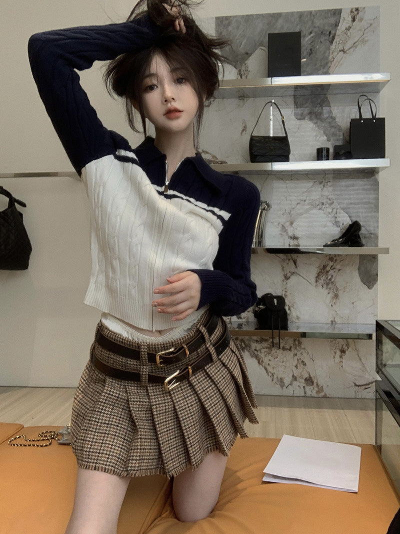 Plaid Double Belt Hot Girl Short Skirt Thin