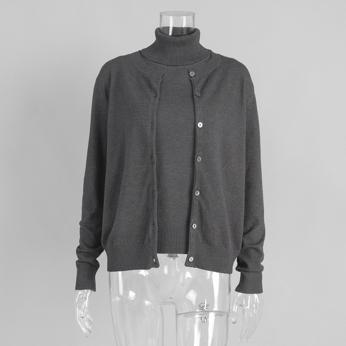 Womens Turtleneck Sleeveless Base Layer Top Sweater Cardigan Set