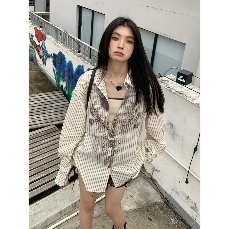 Striped Shirt For Women Printed Loose Top