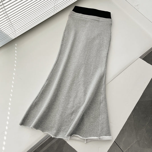 High Waist Slimming Walking Thread Double Waist Head Fleece Sweater Fishtail Long Skirt