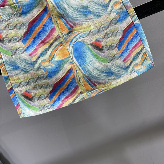 Women's High Waist A-line New Summer Printed Denim Skirt