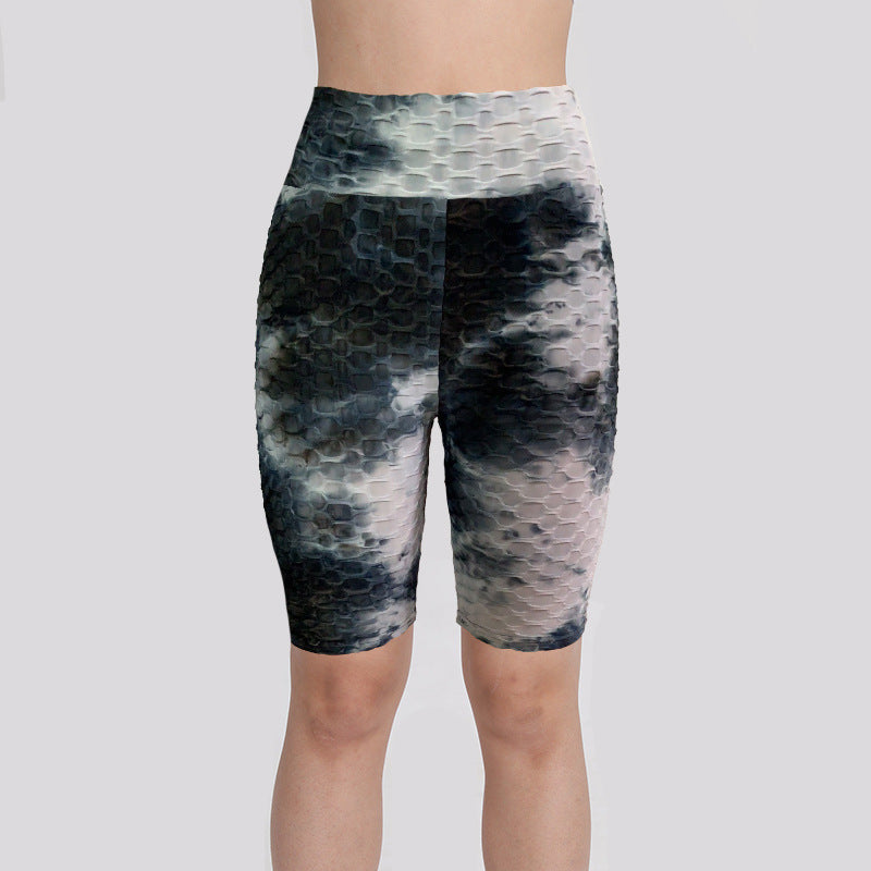 European And American Ink Jacquard Tie-dyed Bubble Short Yoga Pants Fitness Exercise